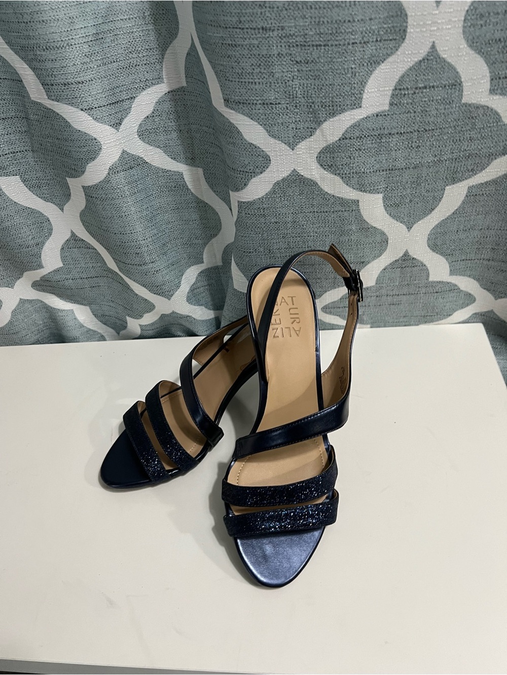 Naturalizer Navy Strappy Glitter Block Heel Sandals